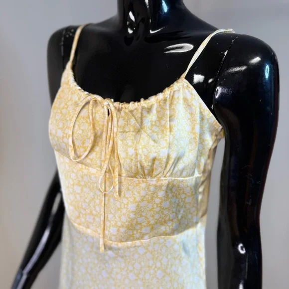 Glamorous Milkmaid Dress Yellow Floral Midi Cottagecore Tie Front Slip Size 8 - Picture 3 of 5